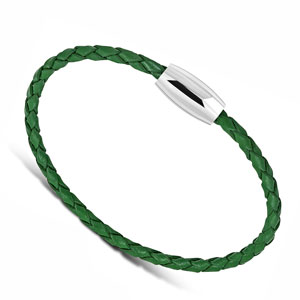 7" Green Braided Leather Bracelet