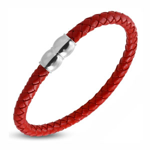 8.5" Red Leather Braided Bracelet