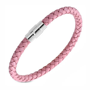 8.5" Pink Braided Leather Bracelet