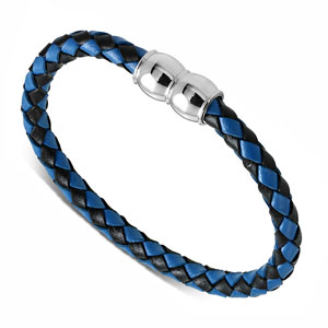 8" Blue & Black Leather Bracelet