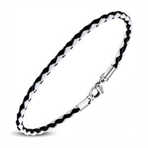 7.5" Slim Black & White Leather Bracelet
