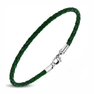 8" Slim Green Braided Leather Bracelet