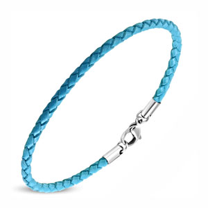 8" Slim Light Blue Leather Bracelet