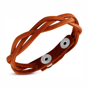8" Burnt Orange Platted Leather Bracelet