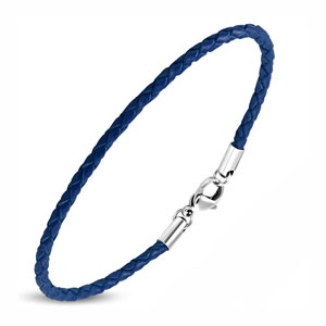 7.5" Slim Blue Leather Braided Bracelet