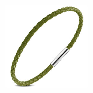8" Slim Olive Green Braided Leather Bracelet