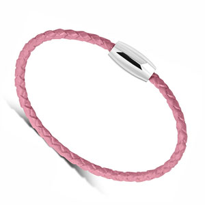 7" Slim Pink Braided Leather Bracelet