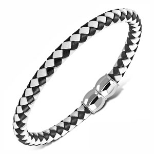 8.5" Black & White Leather Bracelet