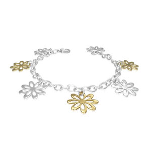 Two Tone Flower Charm Bracelet