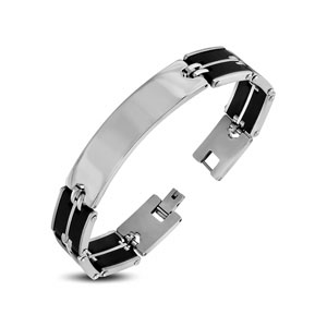 Gate Link Black Rubber Stainless Steel ID Bracelet