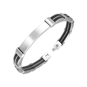 Slim Gate Link Black Rubber Stainless Steel ID Bracelet