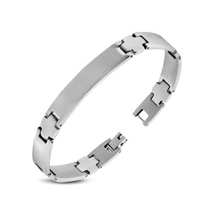 Polished Cross Link Stainless Steel ID Bracelet
