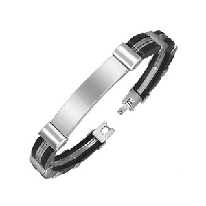 Black and Silver Trio Bar Stainless Steel ID Bracelet