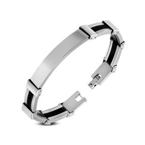 Greek Key Framed Stainless Steel ID Bracelet
